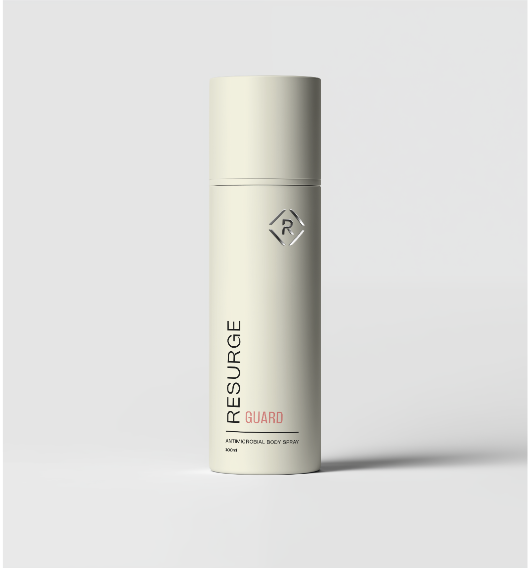Skincare bottle labeled 'Resurge Guard' on a light gray background