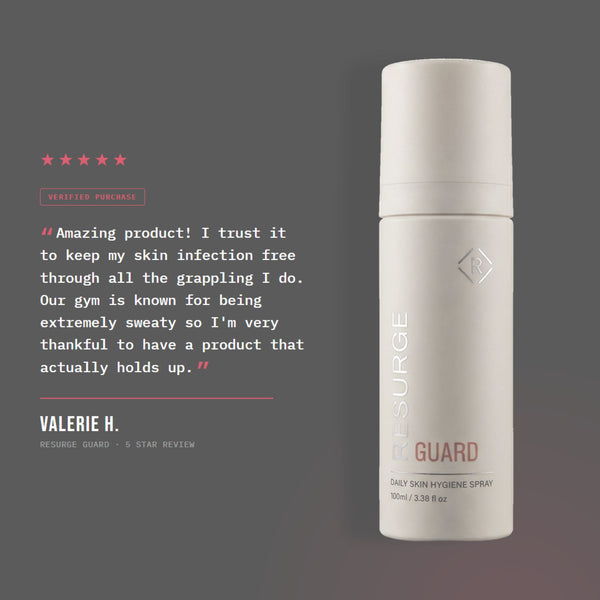Five star customer review of RESURGE GUARD daily skin defence spray for grapplers