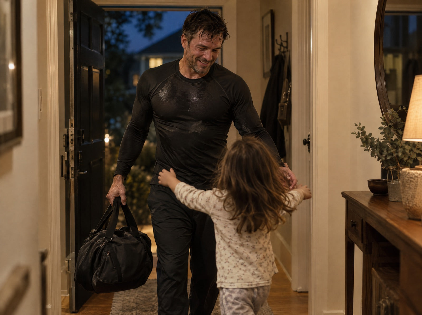 Grappler arriving home after training