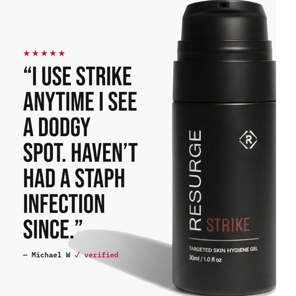 Five star customer review of RESURGE STRIKE targeted skin hygiene gel 30ml