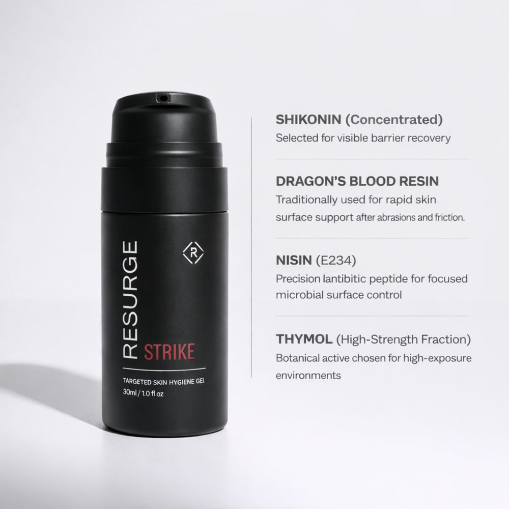RESURGE STRIKE targeted skin hygiene gel 30ml black bottle with box